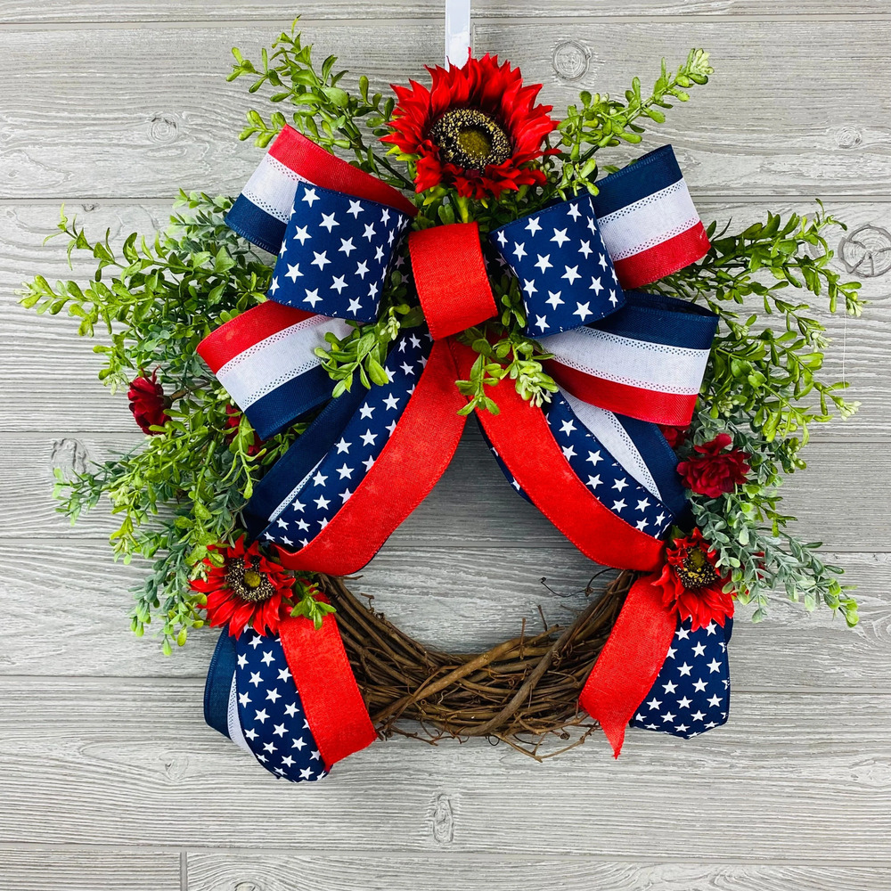 Small Patriotic Military Grapevine Wreath, Farmhouse starts and stripes porch de
